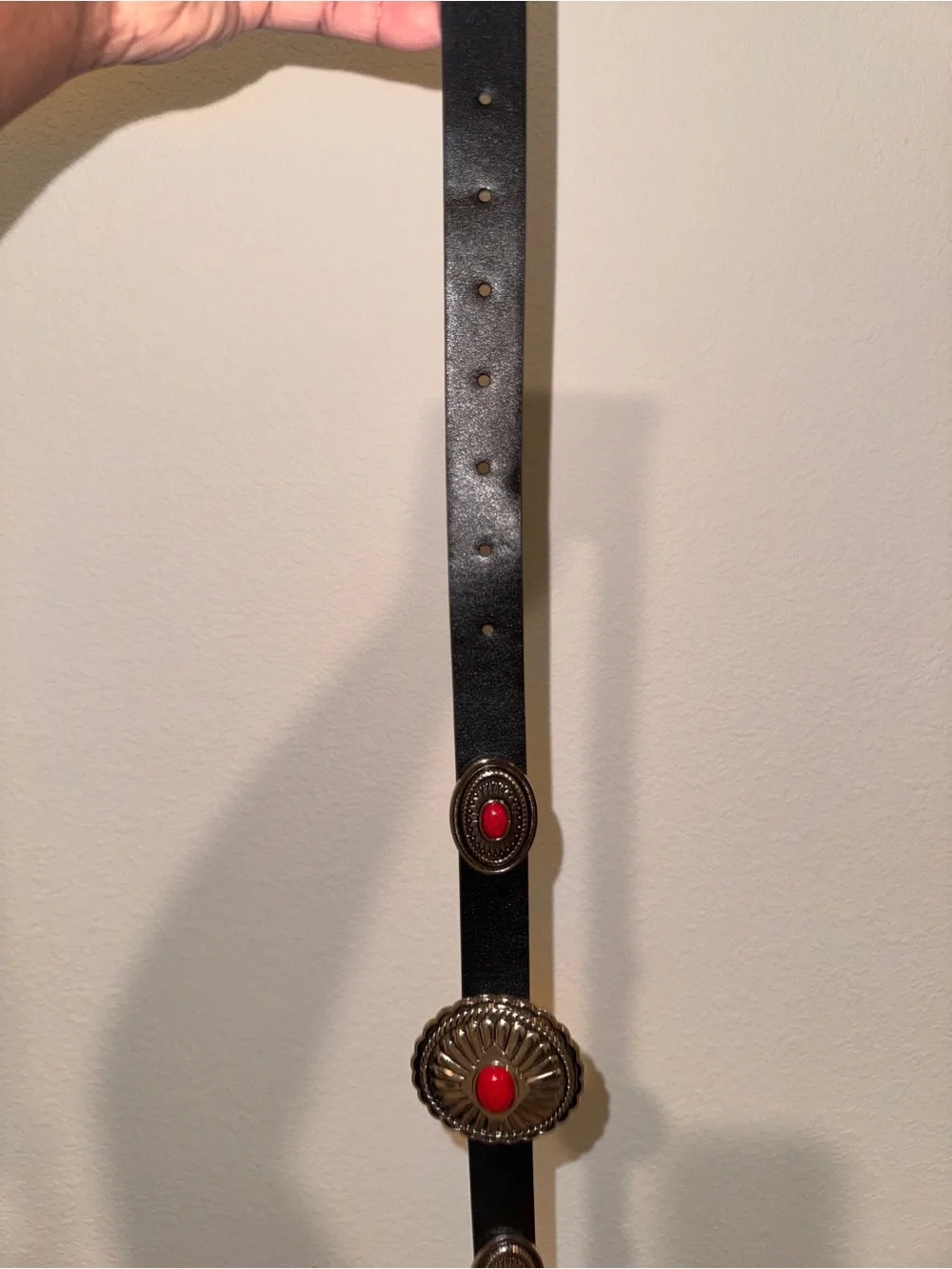 Fashion Nova Black Belt with Red Concho Accents